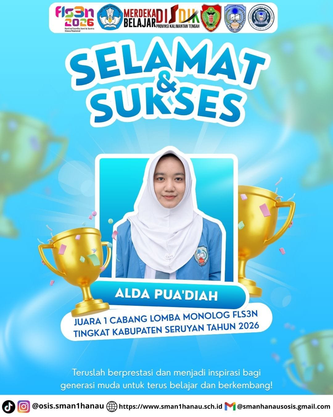 JUARA 1 MONOLOG DALAM PERLOMBAAN FLS3N TINGKAT KABUPATEN SERUYAN