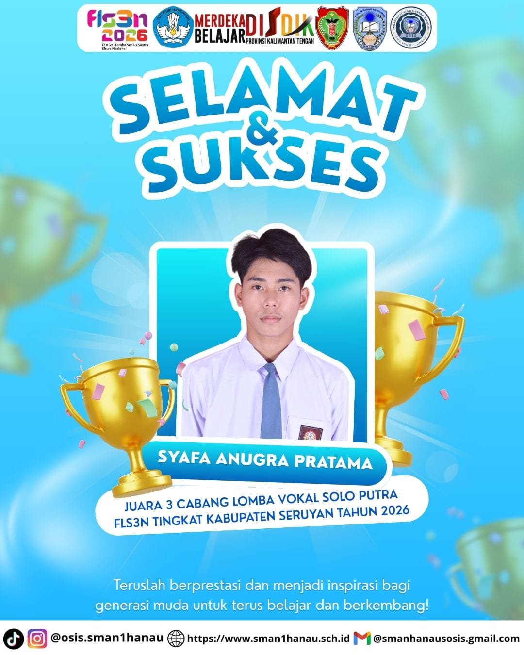 JUARA 3 LOMBA MENYANYI SOLO PUTRA  TINGKAT KABUPATEN SERUYAN